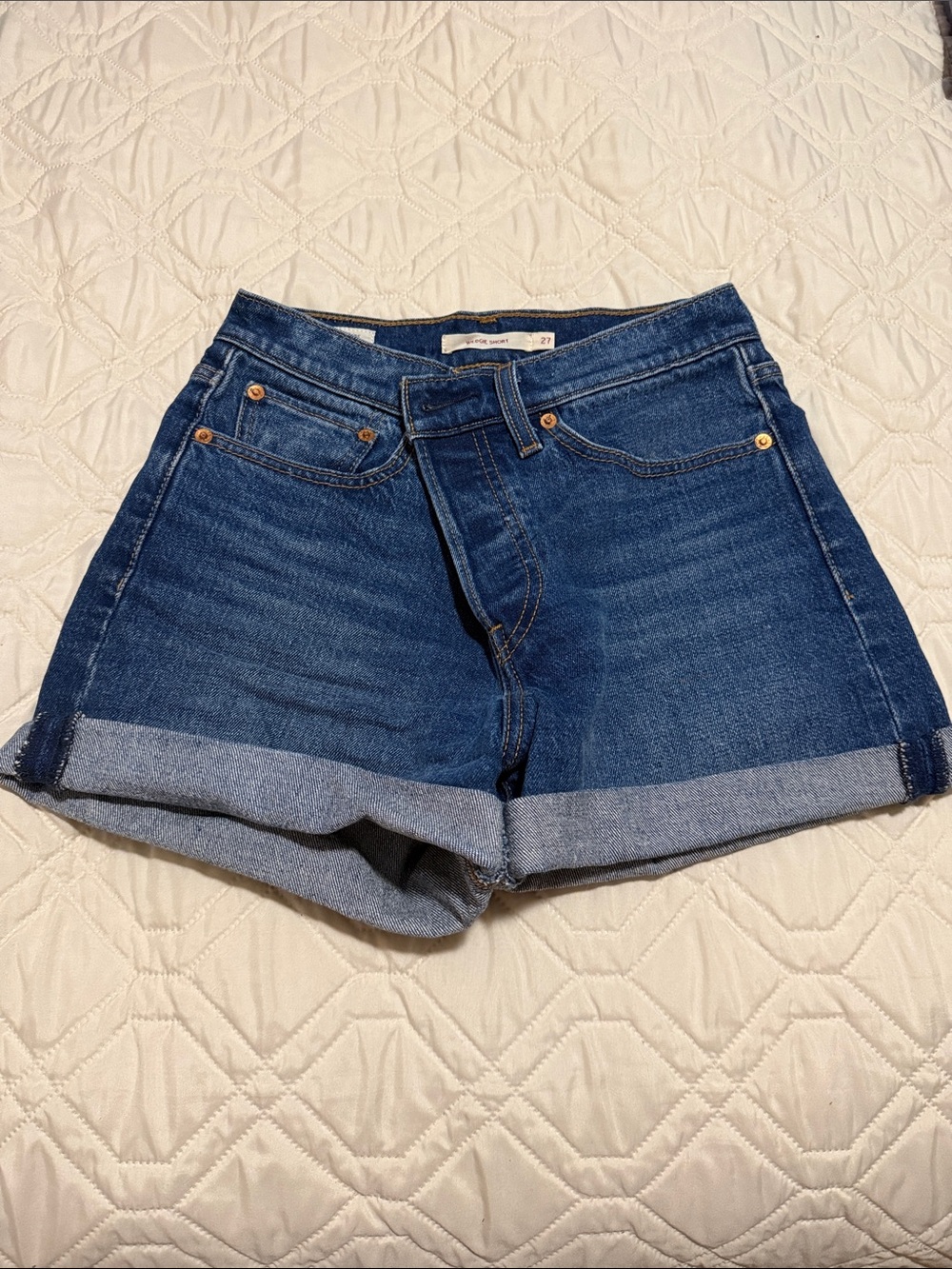 Levi's Premium Wedgie Short- Dark Blue Rolled Cuff Denim Shorts